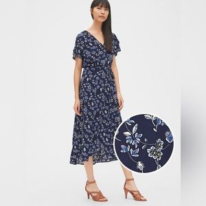 Gap Short Sleeve Floral Print Midi Wrap Dress - Blue Small. Ships Today!!